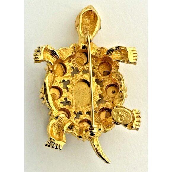 De Nicola Turtle Brooch Root Beer Rhinestones Vintage Complete Pretty - Picture 3 of 6